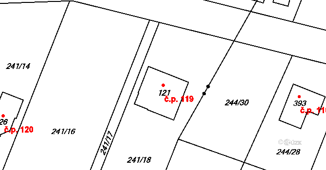 Pomezí nad Ohří 119 na parcele st. 121 v KÚ Dolní Hraničná, Katastrální mapa