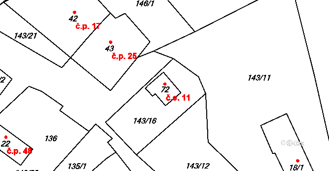 Chuchel 11, Jeřišno na parcele st. 72 v KÚ Chuchel, Katastrální mapa