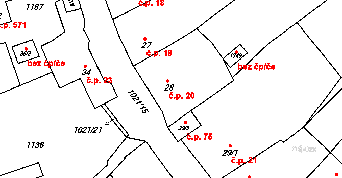 Šťáhlavy 20 na parcele st. 28 v KÚ Šťáhlavy, Katastrální mapa