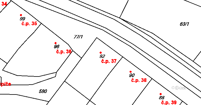 Smolín 37, Pohořelice na parcele st. 92 v KÚ Smolín, Katastrální mapa