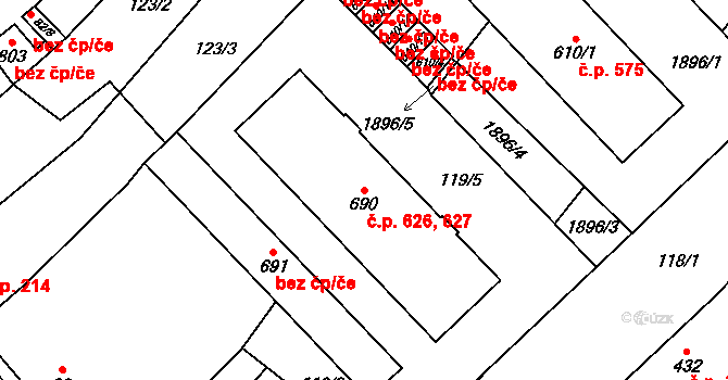 Kvasice 626,627 na parcele st. 690 v KÚ Kvasice, Katastrální mapa