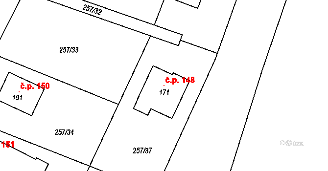 Lohenice 148, Přelouč na parcele st. 171 v KÚ Lohenice u Přelouče, Katastrální mapa