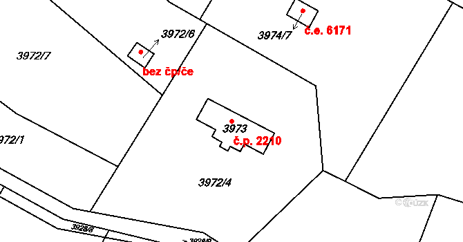 Znojmo 2210 na parcele st. 3973 v KÚ Znojmo-město, Katastrální mapa