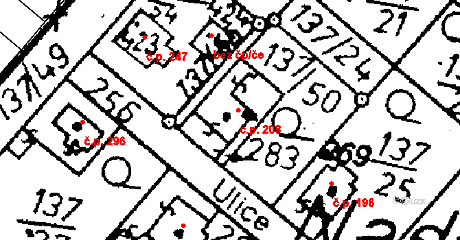 Kácov 208 na parcele st. 283 v KÚ Kácov, Katastrální mapa