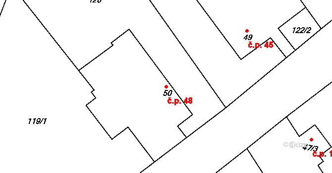 Svobodná Ves 48, Horka I na parcele st. 50 v KÚ Horka u Žehušic, Katastrální mapa