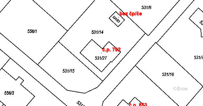 Krmelín 792 na parcele st. 531/27 v KÚ Krmelín, Katastrální mapa