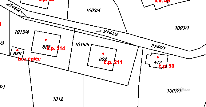 Alšovice 211, Pěnčín na parcele st. 628 v KÚ Alšovice, Katastrální mapa