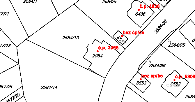 Jablonec nad Nisou 3066 na parcele st. 2994 v KÚ Jablonec nad Nisou, Katastrální mapa