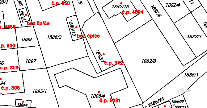 Jihlava 912 na parcele st. 1882/1 v KÚ Jihlava, Katastrální mapa