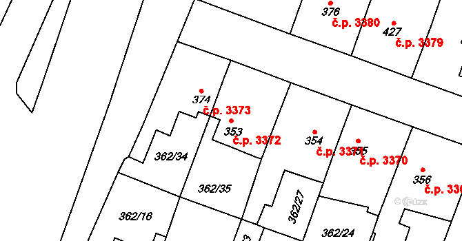 Jihlava 3372 na parcele st. 353 v KÚ Bedřichov u Jihlavy, Katastrální mapa