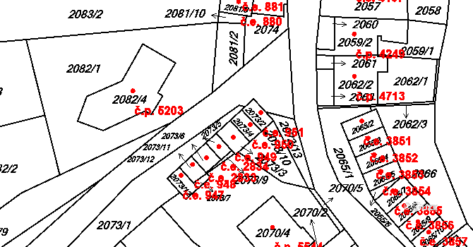 Jihlava 950 na parcele st. 2073/4 v KÚ Jihlava, Katastrální mapa