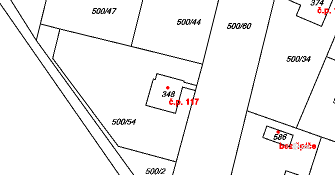 Sedlčánky 117, Čelákovice na parcele st. 348 v KÚ Sedlčánky, Katastrální mapa