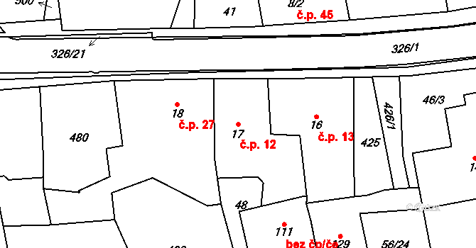 Holoubkov 12 na parcele st. 17 v KÚ Holoubkov, Katastrální mapa