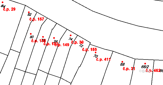 Žabčice 155 na parcele st. 72 v KÚ Žabčice, Katastrální mapa