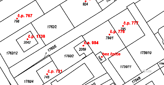 Tišnov 984 na parcele st. 2069 v KÚ Tišnov, Katastrální mapa
