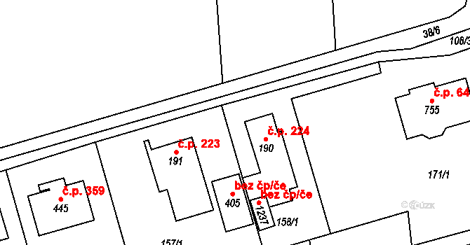 Hovorčovice 224 na parcele st. 190 v KÚ Hovorčovice, Katastrální mapa