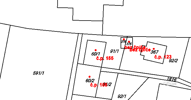 Bozkov 155 na parcele st. 60/1 v KÚ Bozkov, Katastrální mapa
