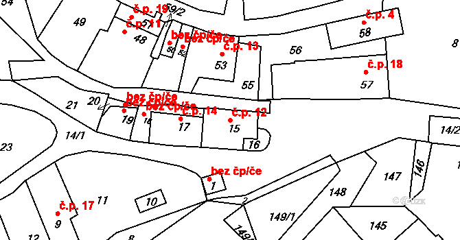 Brusná 12, Lomnice na parcele st. 15 v KÚ Brusná, Katastrální mapa