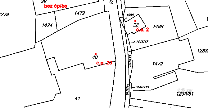Lhotka 20, Tisová na parcele st. 40/1 v KÚ Kumpolec, Katastrální mapa