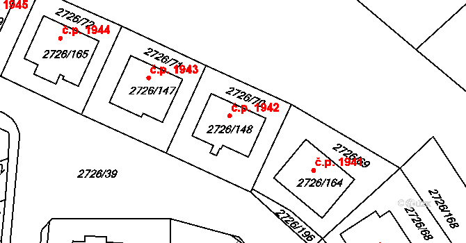 Tachov 1942 na parcele st. 2726/148 v KÚ Tachov, Katastrální mapa