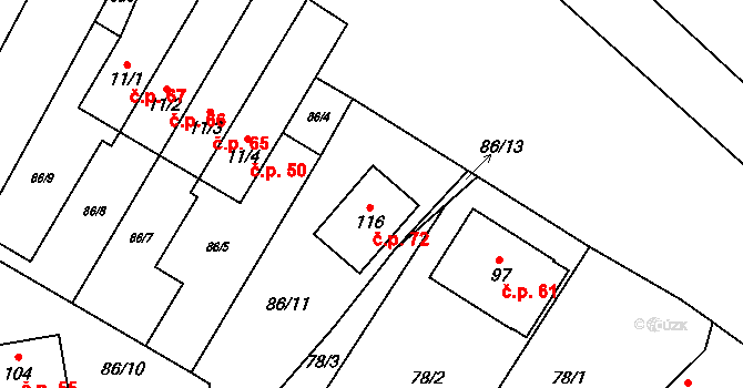 Kobylice 72 na parcele st. 116 v KÚ Kobylice, Katastrální mapa