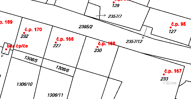 Hudlice 168 na parcele st. 230 v KÚ Hudlice, Katastrální mapa