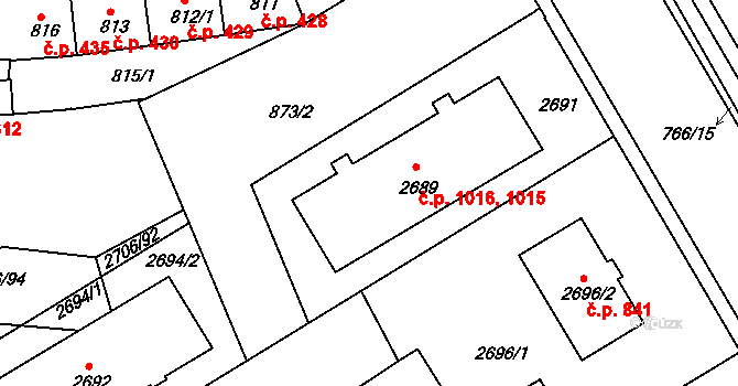 Hulín 1015,1016 na parcele st. 2689 v KÚ Hulín, Katastrální mapa