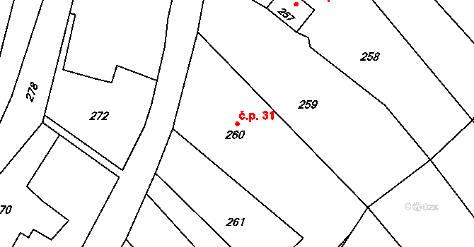 Pískov 31, Troubelice na parcele st. 260 v KÚ Pískov, Katastrální mapa