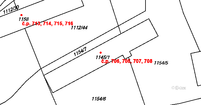 Hořovice 705,706,707,708 na parcele st. 1145/1 v KÚ Hořovice, Katastrální mapa