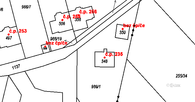 Želivec 235, Sulice na parcele st. 348 v KÚ Sulice, Katastrální mapa