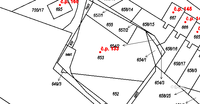 Mimoň II 133, Mimoň na parcele st. 653 v KÚ Mimoň, Katastrální mapa