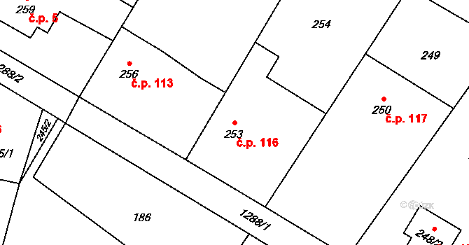 Slatiny 116 na parcele st. 253 v KÚ Slatiny, Katastrální mapa