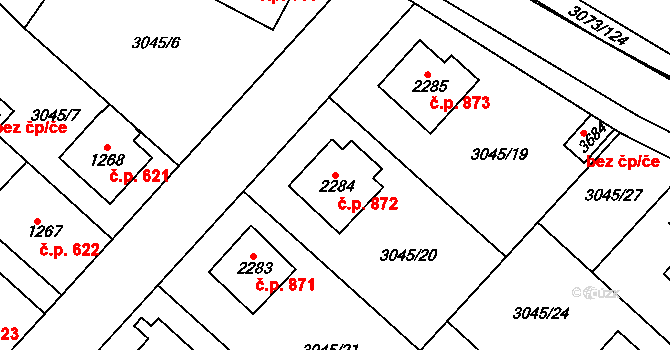 Žichlínské Předměstí 872, Lanškroun na parcele st. 2284 v KÚ Lanškroun, Katastrální mapa