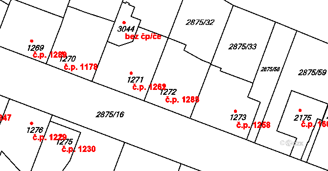 Lysá nad Labem 1288 na parcele st. 1272 v KÚ Lysá nad Labem, Katastrální mapa