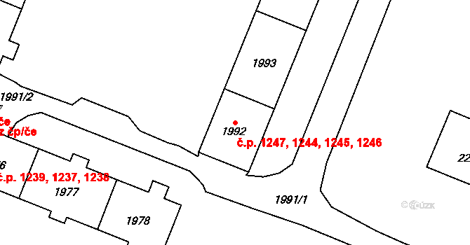 Kadaň 1244,1245,1246,1247 na parcele st. 1992 v KÚ Kadaň, Katastrální mapa