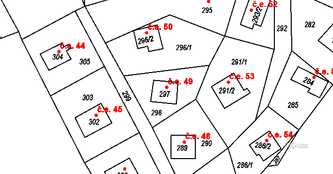 Mikulovice 49, Klášterec nad Ohří na parcele st. 297 v KÚ Mikulovice u Vernéřova, Katastrální mapa