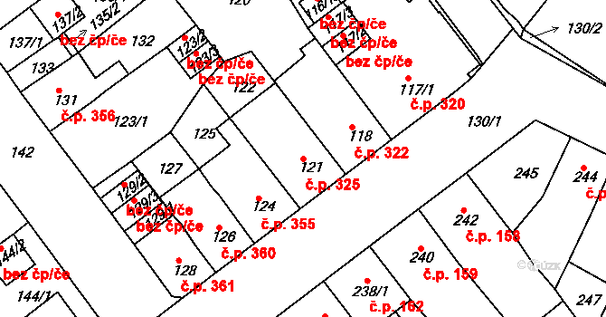 Proboštov 325 na parcele st. 121 v KÚ Proboštov u Teplic, Katastrální mapa