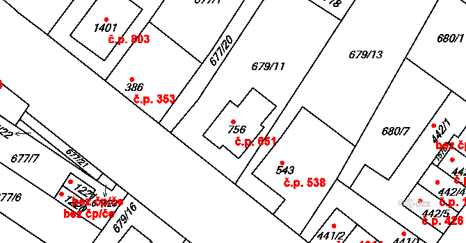 Náměšť nad Oslavou 651 na parcele st. 756 v KÚ Náměšť nad Oslavou, Katastrální mapa