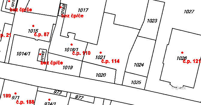 Pudlov 114, Bohumín na parcele st. 1021 v KÚ Pudlov, Katastrální mapa
