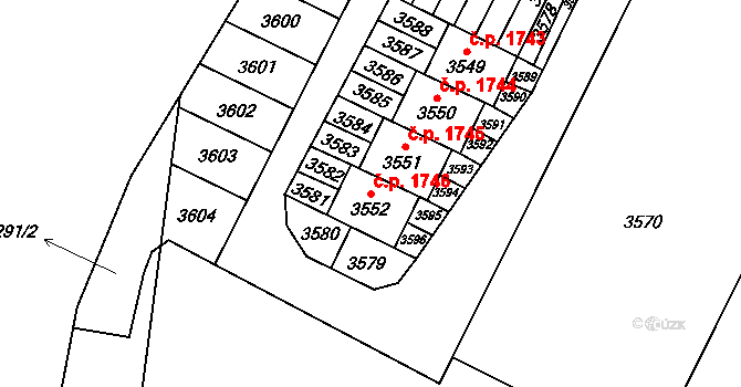Pelhřimov 1746 na parcele st. 3552 v KÚ Pelhřimov, Katastrální mapa