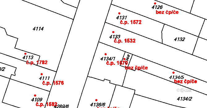 Teplice 1570 na parcele st. 4134/1 v KÚ Teplice, Katastrální mapa