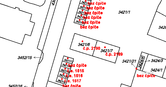 Teplice 2190 na parcele st. 3421/6 v KÚ Teplice, Katastrální mapa