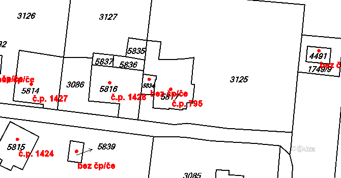 Cheb 795 na parcele st. 5817 v KÚ Cheb, Katastrální mapa
