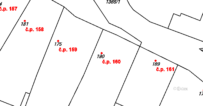 Mělnické Vtelno 160 na parcele st. 190 v KÚ Mělnické Vtelno, Katastrální mapa