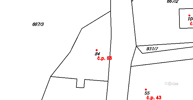 Olšany 56 na parcele st. 84 v KÚ Olšany u Kvášňovic, Katastrální mapa