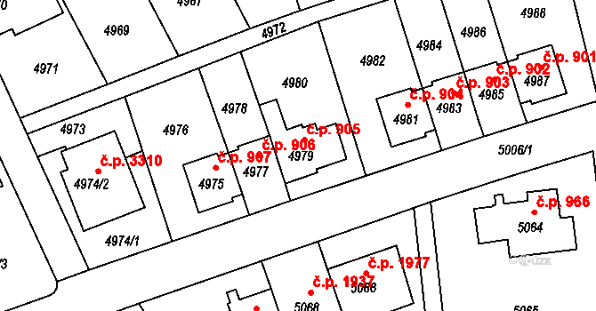 Záběhlice 905, Praha na parcele st. 4979 v KÚ Záběhlice, Katastrální mapa