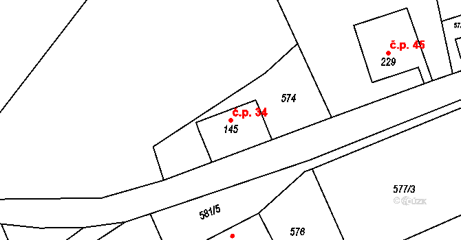 Karlín 34, Dolní Poustevna na parcele st. 145 v KÚ Horní Poustevna, Katastrální mapa