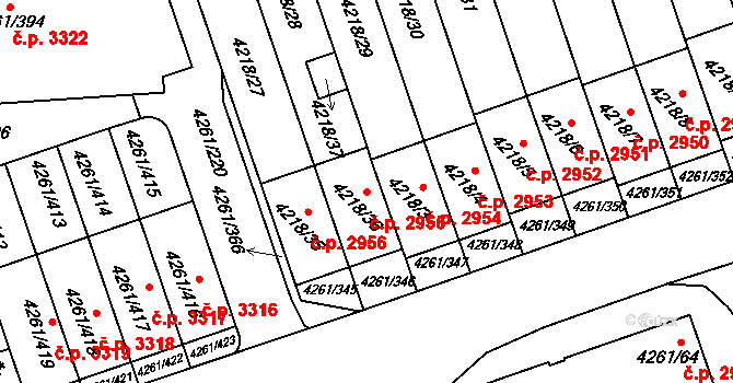 Smíchov 2955, Praha na parcele st. 4218/36 v KÚ Smíchov, Katastrální mapa