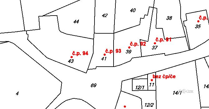 Droždín 93, Olomouc na parcele st. 41 v KÚ Droždín, Katastrální mapa
