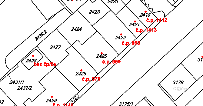 Chomutov 969 na parcele st. 2425 v KÚ Chomutov I, Katastrální mapa
